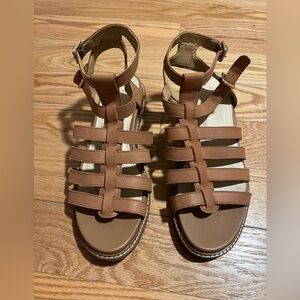 Crown Vintage Fornta gladiator sandals in camel tan.